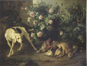 Dog Guarding Game Near a Rosebush (mk05) Francois Desportes